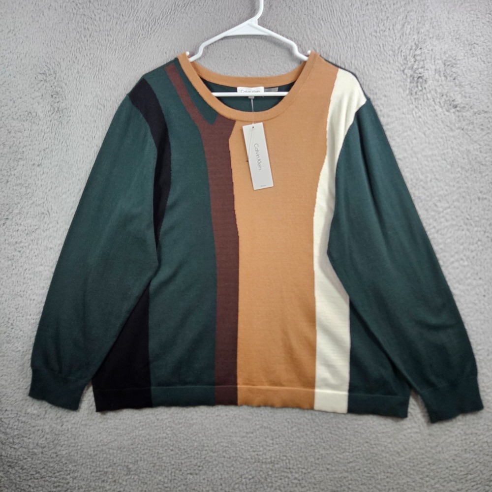 $89 NEW Calvin Klein‎ Sweater Women 2X Knit Pullover Multicolor Striped